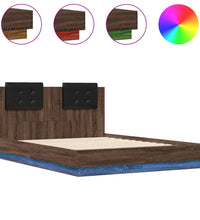 Bettgestell mit Kopfteil und LED Braun Eiche-Optik 135x190 cm