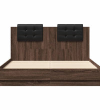 Bettgestell mit Kopfteil und LED Braun Eiche-Optik 135x190 cm