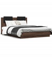 Bettgestell mit Kopfteil und LED Braun Eiche-Optik 135x190 cm