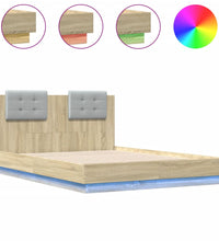 Bettgestell mit Kopfteil und LED Sonoma-Eiche 120x190 cm