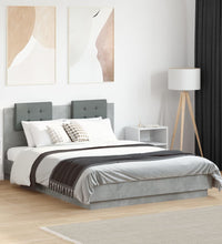 Bettgestell mit Kopfteil und LED Betongrau 120x190 cm