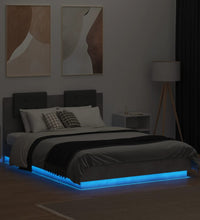 Bettgestell mit Kopfteil und LED Betongrau 120x190 cm