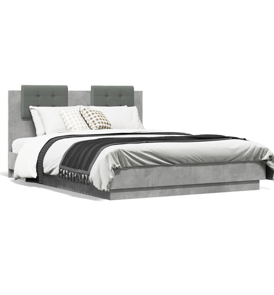 Bettgestell mit Kopfteil und LED Betongrau 120x190 cm