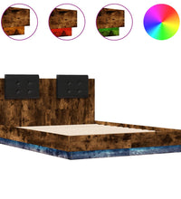 Bettgestell mit Kopfteil und LED Räuchereiche 120x190 cm