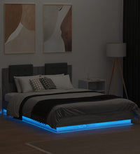 Bettgestell mit Kopfteil und LED Grau Sonoma-Eiche 120x190 cm