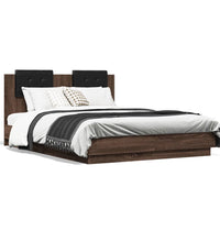 Bettgestell mit Kopfteil und LED Braun Eiche-Optik 120x190 cm