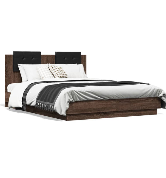 Bettgestell mit Kopfteil und LED Braun Eiche-Optik 120x190 cm