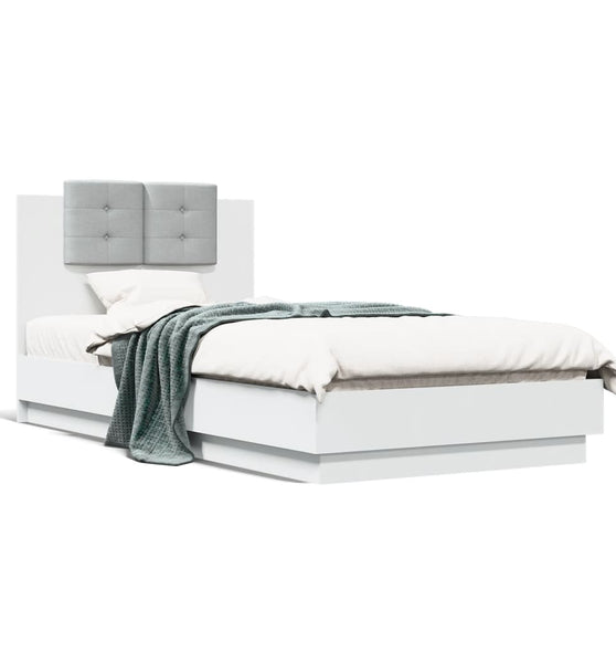 Bettgestell mit Kopfteil und LED-Leuchten Weiß 90x190 cm