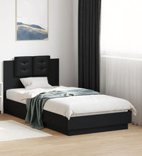 Bettgestell mit Kopfteil und LED-Leuchten Schwarz 90x190 cm