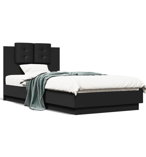 Bettgestell mit Kopfteil und LED-Leuchten Schwarz 90x190 cm