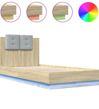 Bettgestell mit Kopfteil und LED-Leuchten Sonoma-Eiche 90x190cm