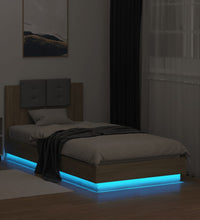 Bettgestell mit Kopfteil und LED-Leuchten Sonoma-Eiche 90x190cm