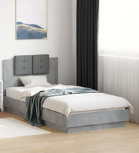 Bettgestell mit Kopfteil und LED-Leuchten Betongrau 90x190 cm