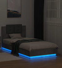Bettgestell mit Kopfteil und LED-Leuchten Betongrau 90x190 cm