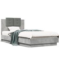 Bettgestell mit Kopfteil und LED-Leuchten Betongrau 90x190 cm