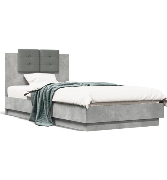 Bettgestell mit Kopfteil und LED-Leuchten Betongrau 90x190 cm