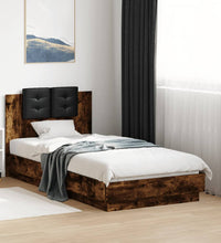 Bettgestell mit Kopfteil und LED-Leuchten Räuchereiche 90x190cm