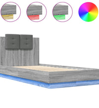Bettgestell mit Kopfteil und LED-Leuchten Grau Sonoma 90x190 cm