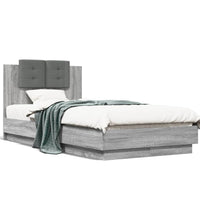Bettgestell mit Kopfteil und LED-Leuchten Grau Sonoma 90x190 cm