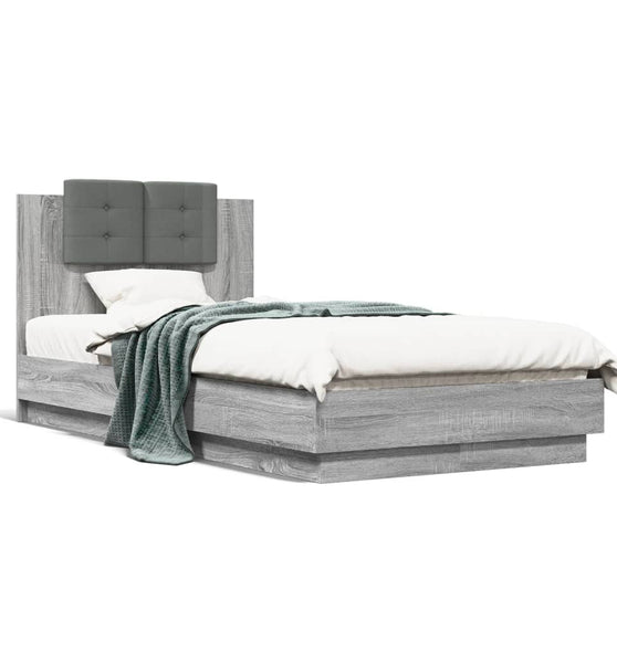 Bettgestell mit Kopfteil und LED-Leuchten Grau Sonoma 90x190 cm