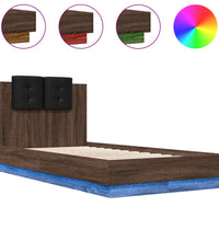 Bettgestell mit Kopfteil und LED-Leuchten Braun Eiche 90x190 cm