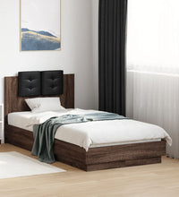 Bettgestell mit Kopfteil und LED-Leuchten Braun Eiche 90x190 cm