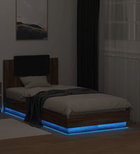 Bettgestell mit Kopfteil und LED-Leuchten Braun Eiche 90x190 cm