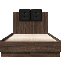 Bettgestell mit Kopfteil und LED-Leuchten Braun Eiche 90x190 cm