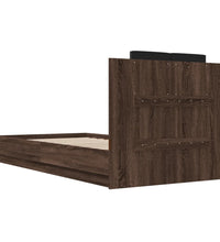 Bettgestell mit Kopfteil und LED-Leuchten Braun Eiche 90x190 cm