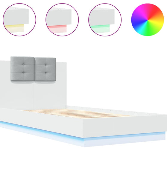 Bettgestell mit Kopfteil und LED-Leuchten Weiß 75x190 cm