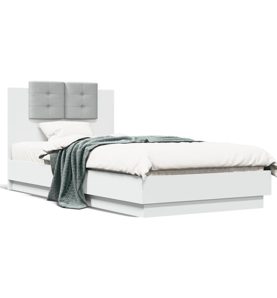 Bettgestell mit Kopfteil und LED-Leuchten Weiß 75x190 cm