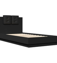 Bettgestell mit Kopfteil und LED-Leuchten Schwarz 75x190 cm