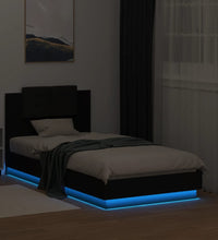 Bettgestell mit Kopfteil und LED-Leuchten Schwarz 75x190 cm