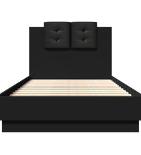Bettgestell mit Kopfteil und LED-Leuchten Schwarz 75x190 cm