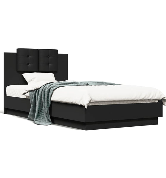 Bettgestell mit Kopfteil und LED-Leuchten Schwarz 75x190 cm