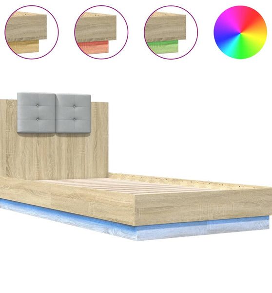 Bettgestell mit Kopfteil und LED-Leuchten Sonoma-Eiche 75x190cm
