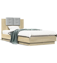 Bettgestell mit Kopfteil und LED-Leuchten Sonoma-Eiche 75x190cm