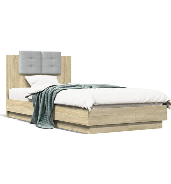 Bettgestell mit Kopfteil und LED-Leuchten Sonoma-Eiche 75x190cm