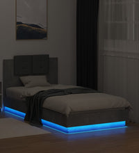 Bettgestell mit Kopfteil und LED-Leuchten Betongrau 75x190 cm