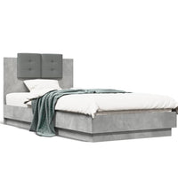 Bettgestell mit Kopfteil und LED-Leuchten Betongrau 75x190 cm