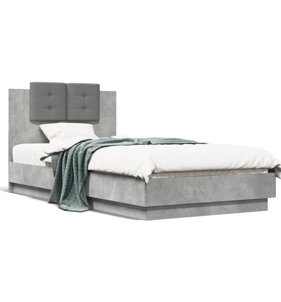 Bettgestell mit Kopfteil und LED-Leuchten Betongrau 75x190 cm