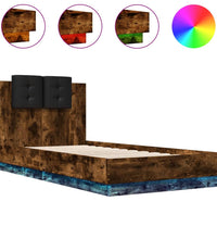 Bettgestell mit Kopfteil und LED-Leuchten Räuchereiche 75x190cm