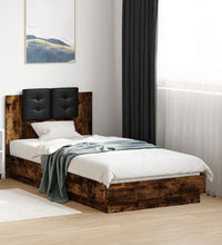 Bettgestell mit Kopfteil und LED-Leuchten Räuchereiche 75x190cm