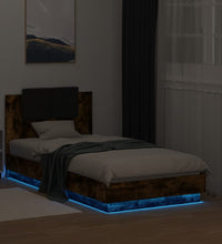 Bettgestell mit Kopfteil und LED-Leuchten Räuchereiche 75x190cm
