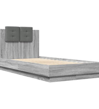 Bettgestell mit Kopfteil und LED-Leuchten Grau Sonoma 75x190 cm