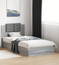 Bettgestell mit Kopfteil und LED-Leuchten Grau Sonoma 75x190 cm