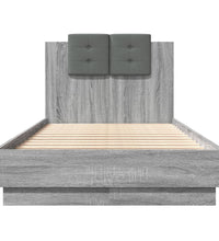 Bettgestell mit Kopfteil und LED-Leuchten Grau Sonoma 75x190 cm