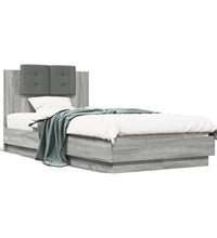 Bettgestell mit Kopfteil und LED-Leuchten Grau Sonoma 75x190 cm