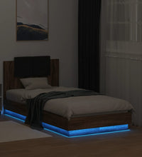 Bettgestell mit Kopfteil und LED-Leuchten Braun Eiche 75x190 cm