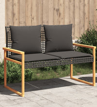 Gartenbank mit Kissen Schwarz Poly Rattan Akazienholz